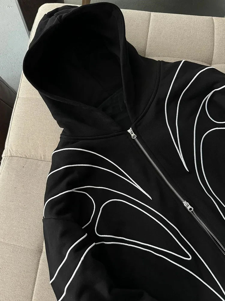 Y2K Striped Zip-up Black Hoodie