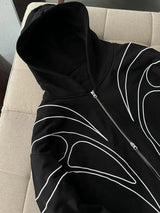 Y2K Striped Zip-up Black Hoodie