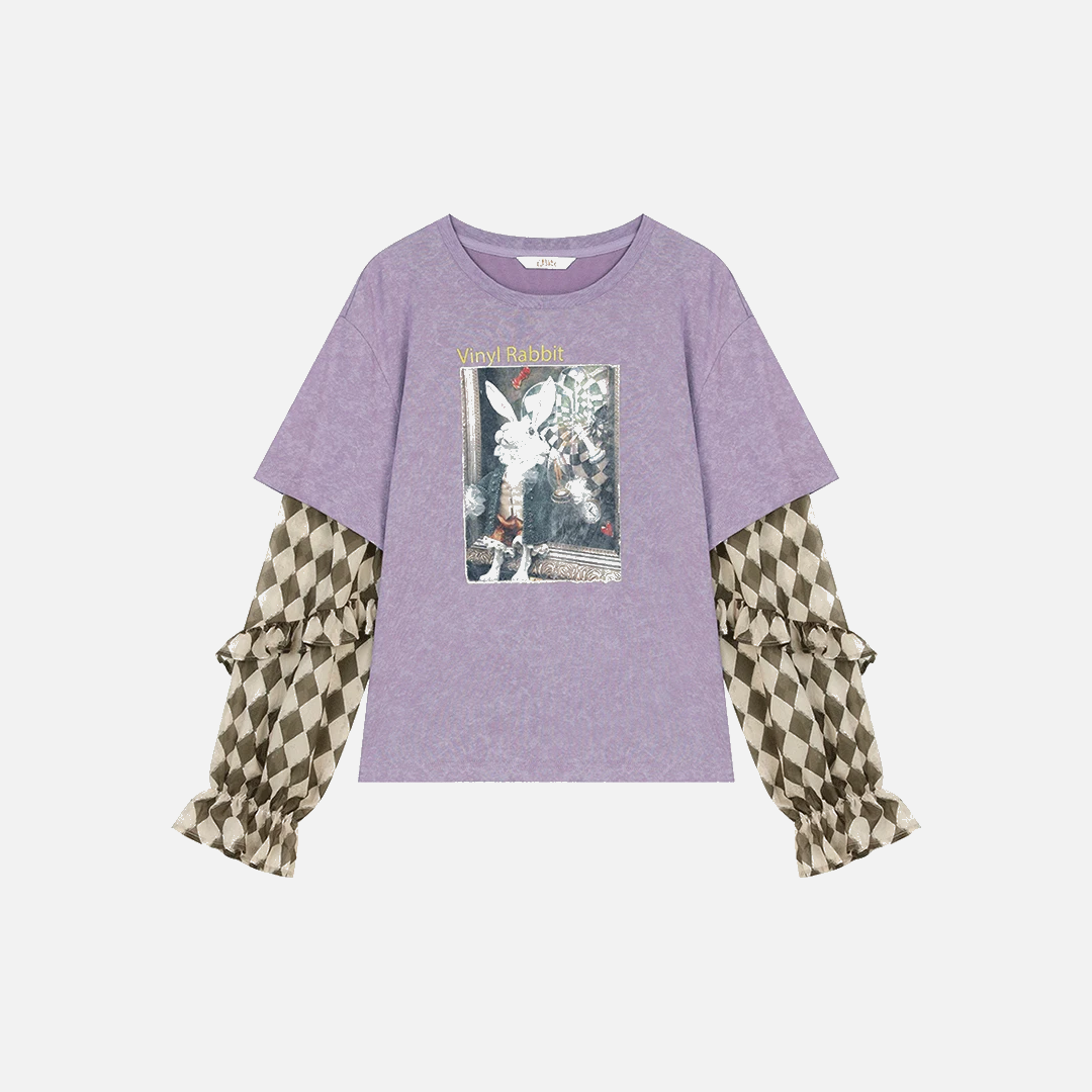 Round Neck Checkered Sleeves T-shirt