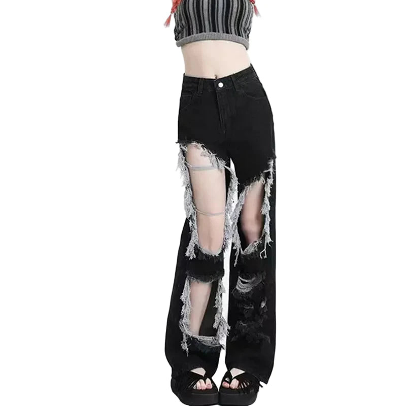Ripped Holes Gothic High Waist Jeans