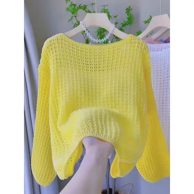 Handmade Hollowed Out Knitted Crochet Loose Sweater