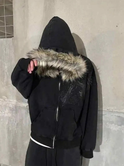 Y2k Oversized Faux Fur Zip Hoodie