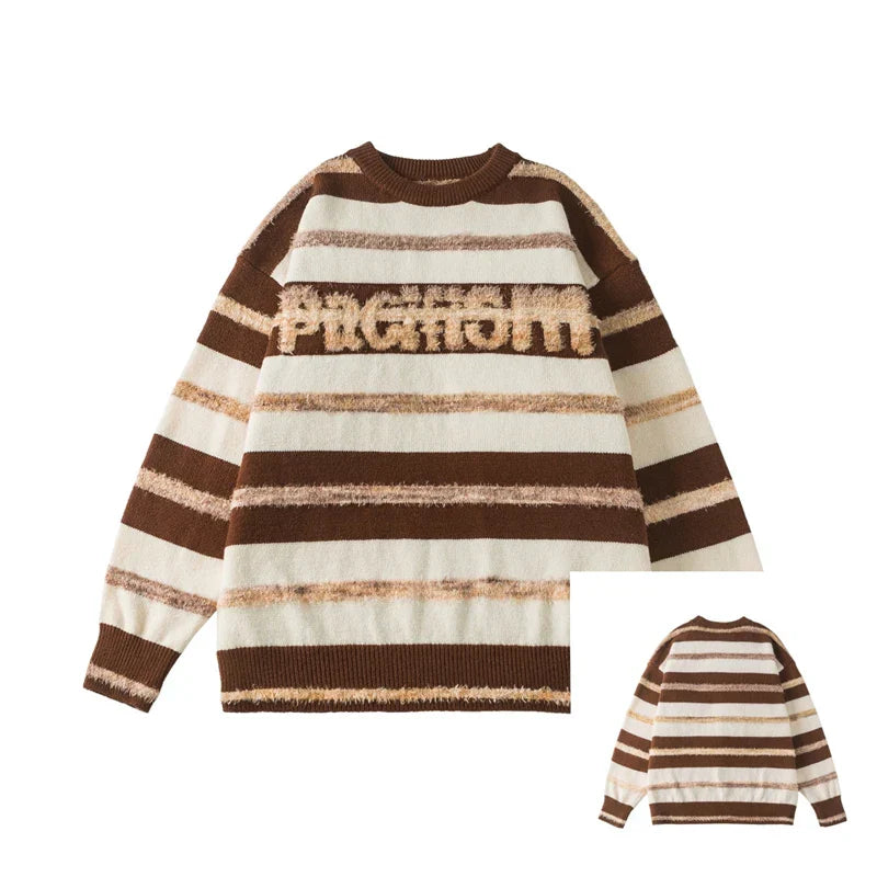 Gestreifter lockerer Winter-Kuschelpullover