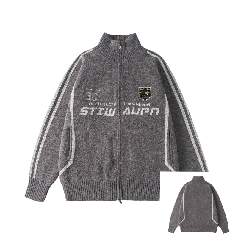 Luxury Oversize Knit Zip-Up Sweatshirt