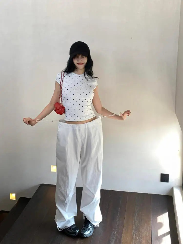 Polka Dots Short Sleeves Crop Top