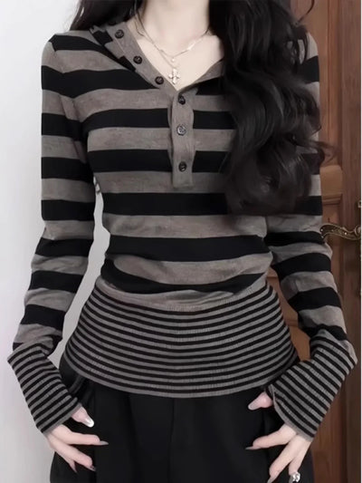 Camiseta informal de manga larga a rayas