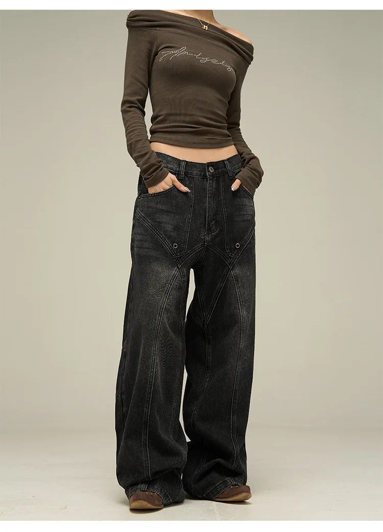 Black Grunge Wide Leg Jeans