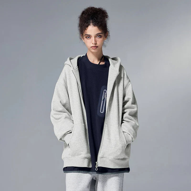 Sudadera con capucha y cremallera completa de felpa vintage