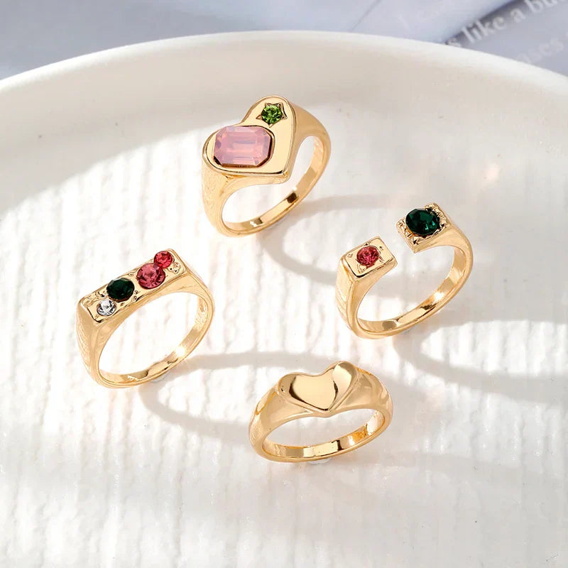 Y2K Gemstone Soft Heart Rings