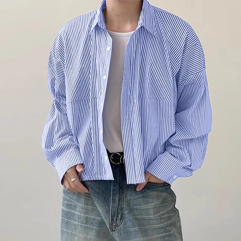 Striped Lapel Long Sleeve Shirt