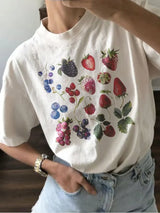 Baumwoll-T-Shirt mit Beerenarten-Grafik