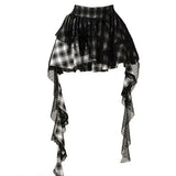 Plaid Lace Patch Gothic Irregular Skirt