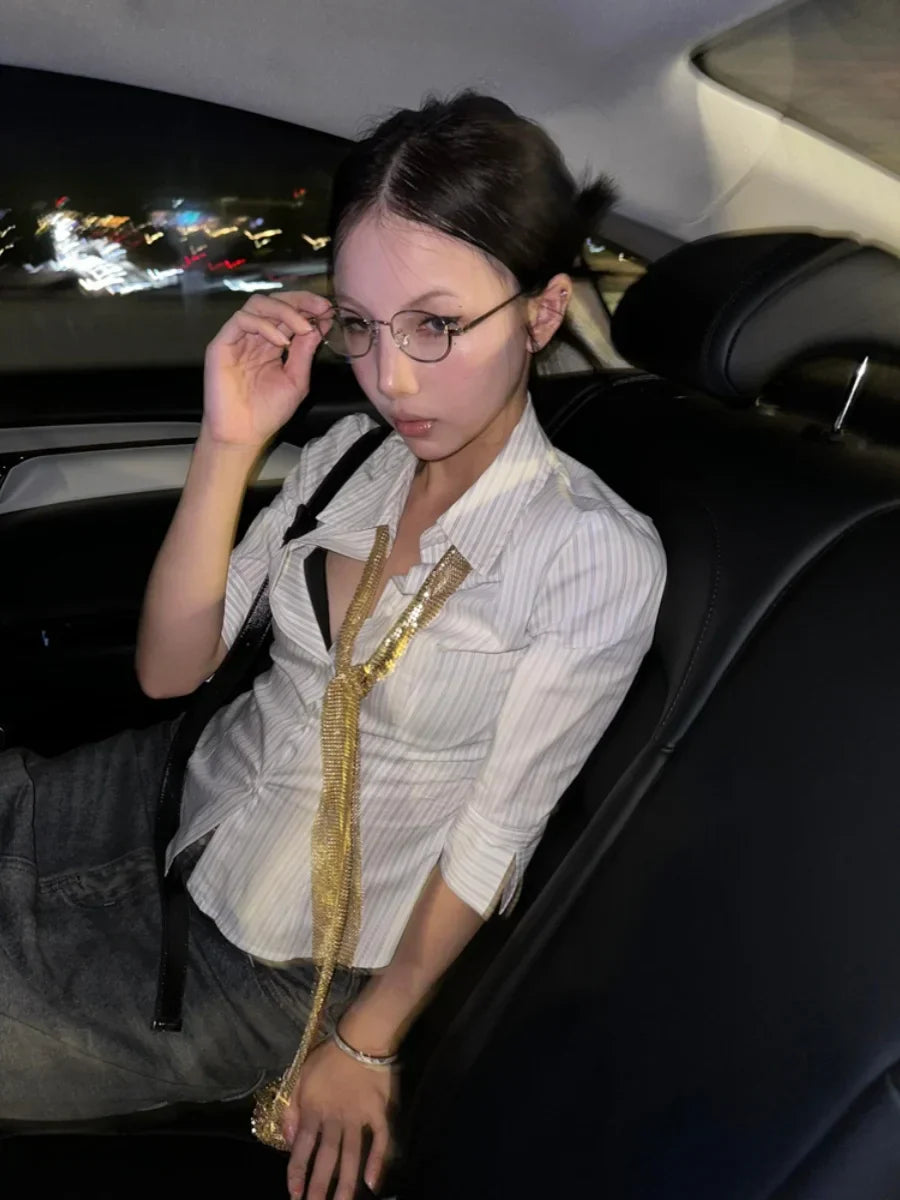 Corporate Girlie Striped Korean Shirt
