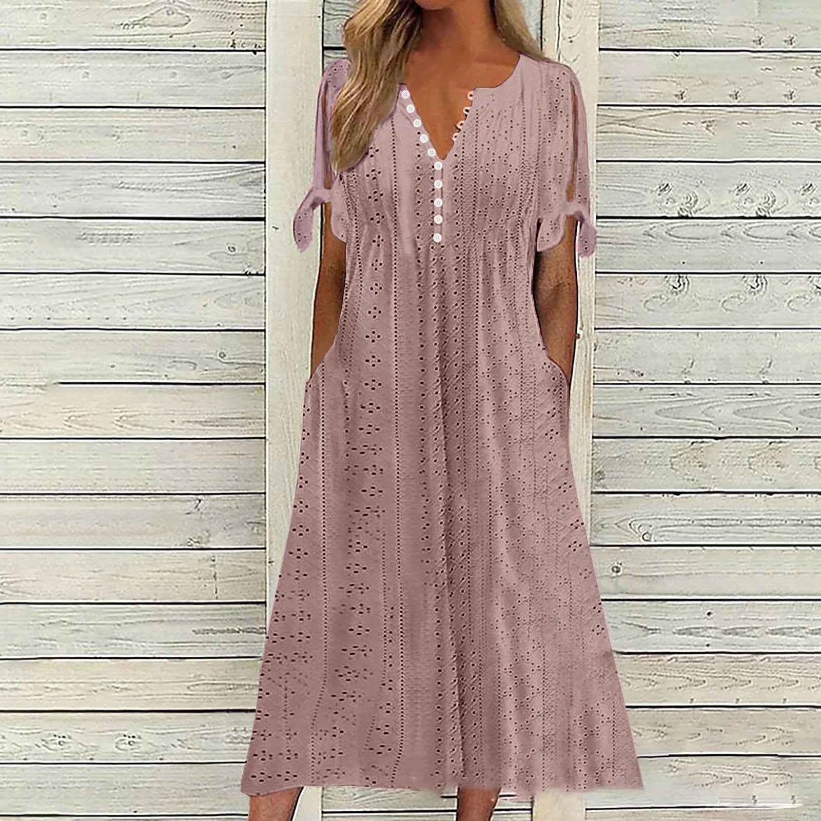 Old Money V-neck Boho White Midi Dress