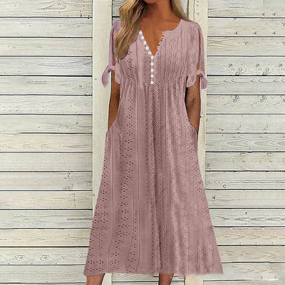 Old Money V-neck Boho White Midi Dress