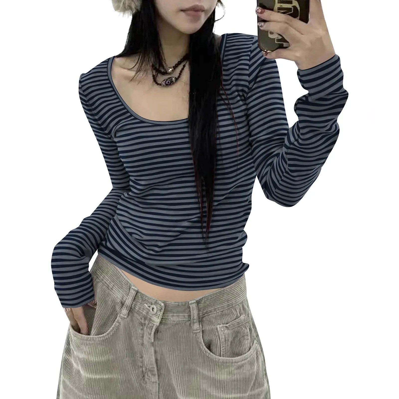 Striped U-Neck T-Shirt
