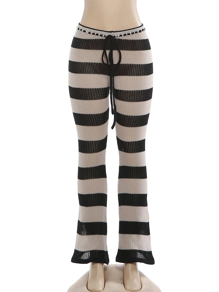 Elastic Striped Knitted Pants