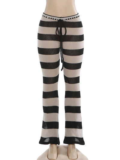 Elastic Striped Knitted Pants
