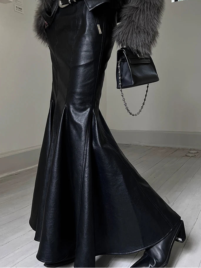 Chic Luxury Black Soft Leather Midi Skirt