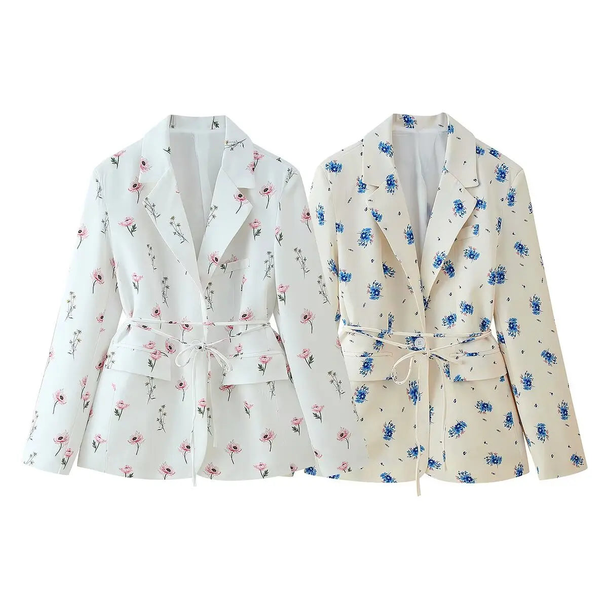 Beige Floral Print Old Money Blazer