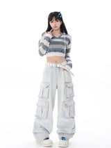 Y2K Belted Washed Cargo Jeans