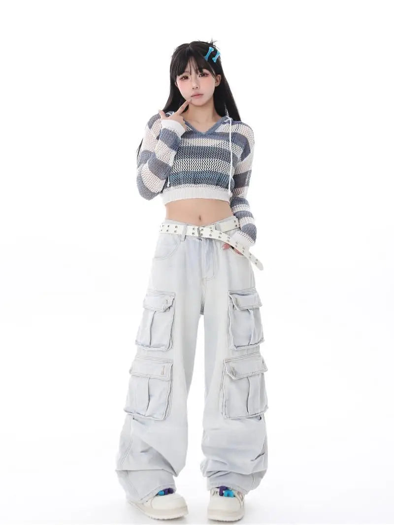 Y2K Belted Washed Cargo Jeans