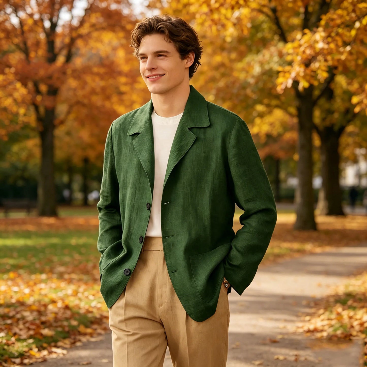 Linen Cotton Blazer Notch Lapel Regular Fit