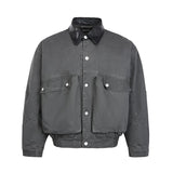 Cyberpunk Leather Collar Buttons Denim Jacket
