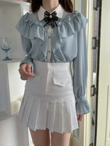 Sweet Bow Ruffle Patchwork Blouse