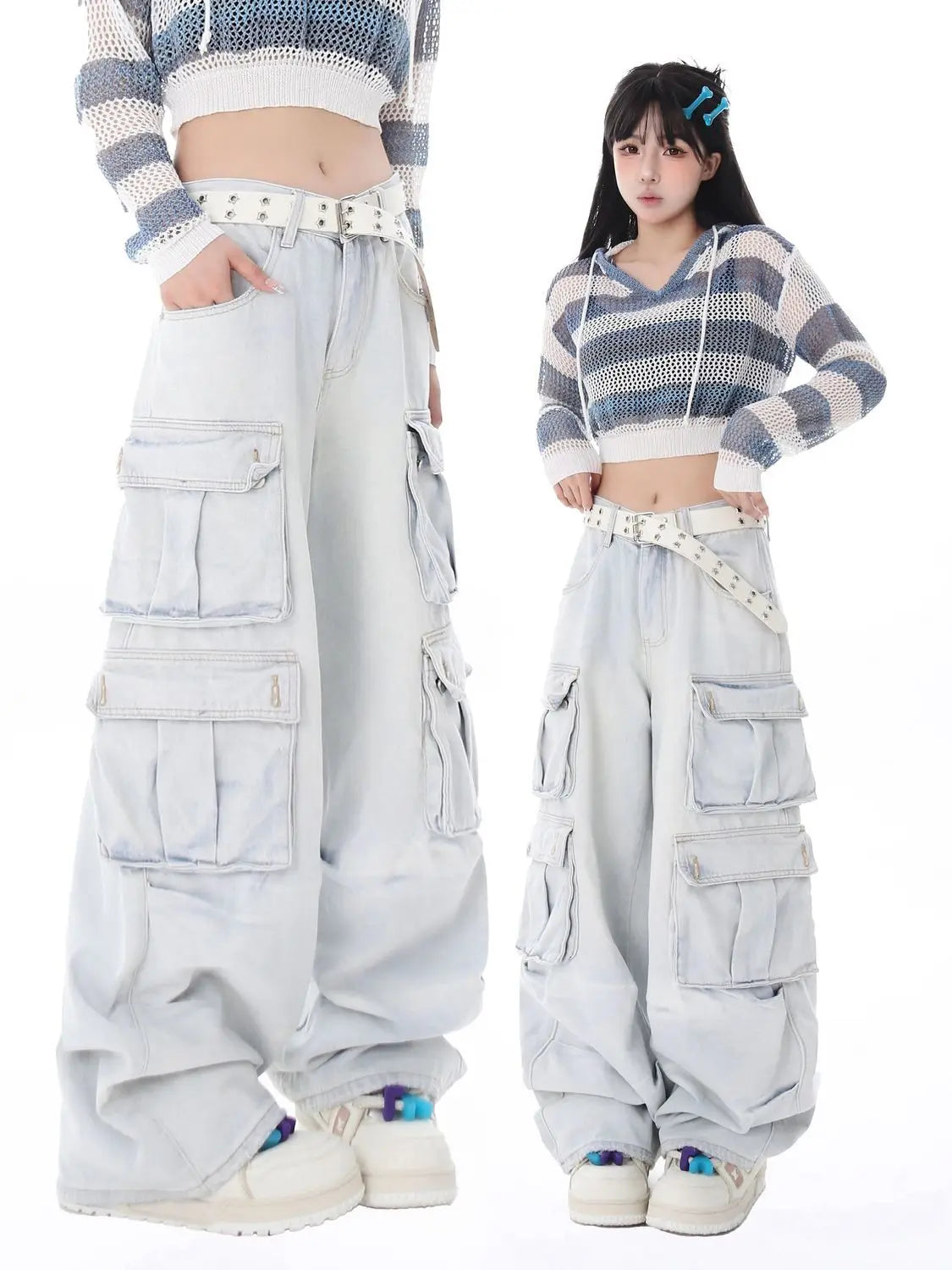 Y2K Belted Washed Cargo Jeans