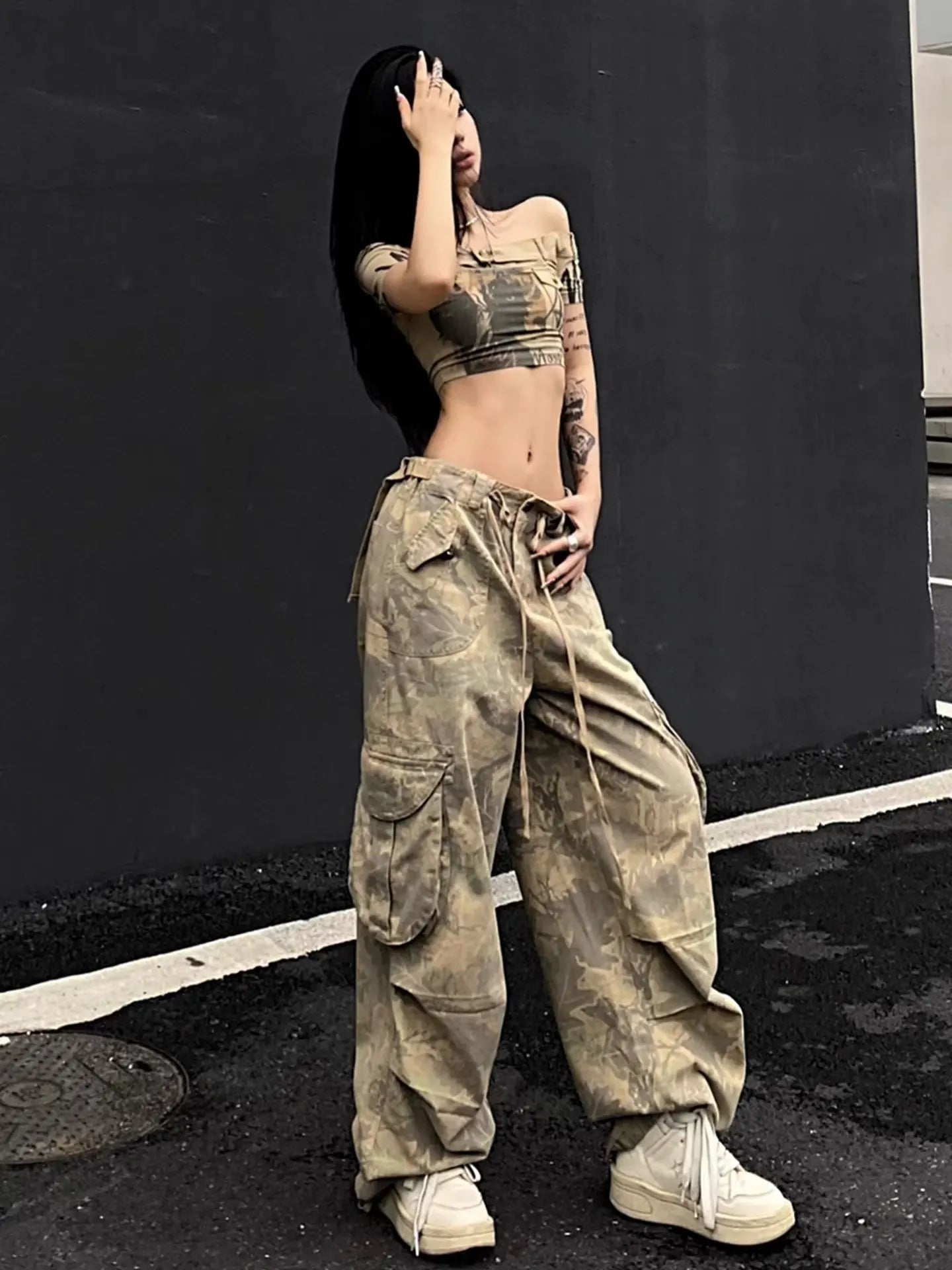 Washed Camouflage Cargo Jeans