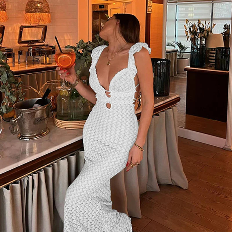 Elegant Cut Out Backless Maxi Dress
