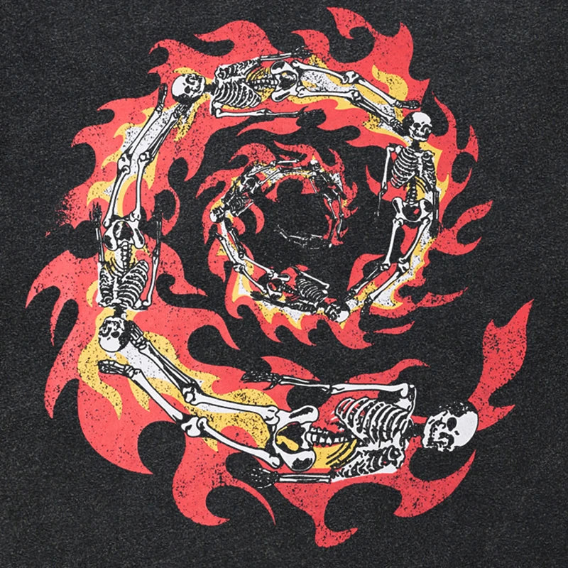 Oversized Burning Skull Graphic Vintage T-Shirt