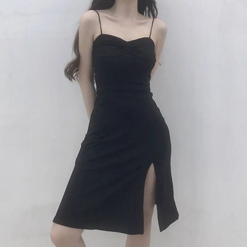 Femme Gothic Sexy Slim Black Dress