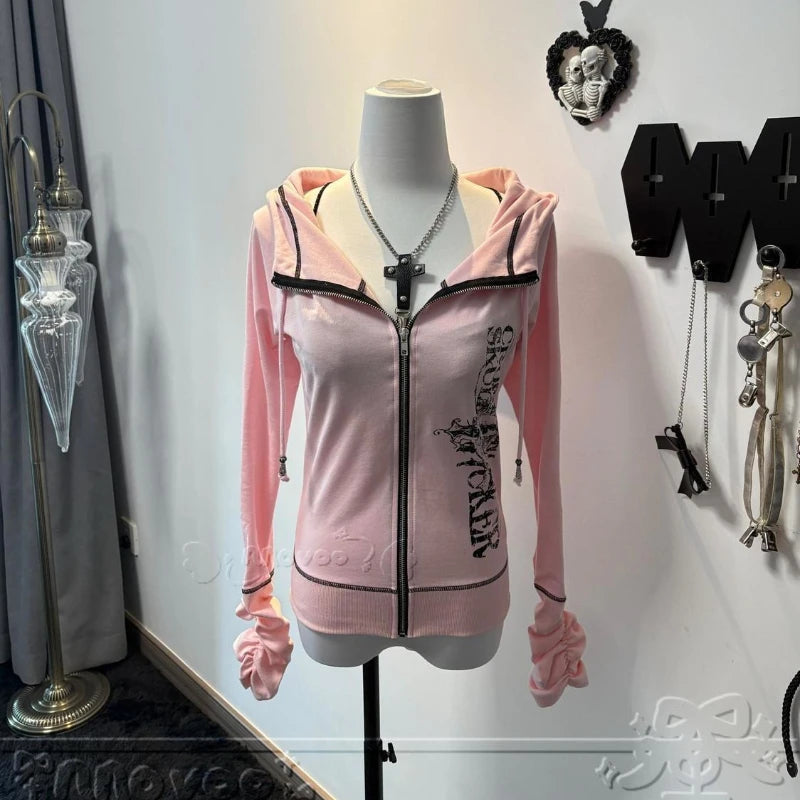 Y2k Gothic Skull Print Zip Hoodies
