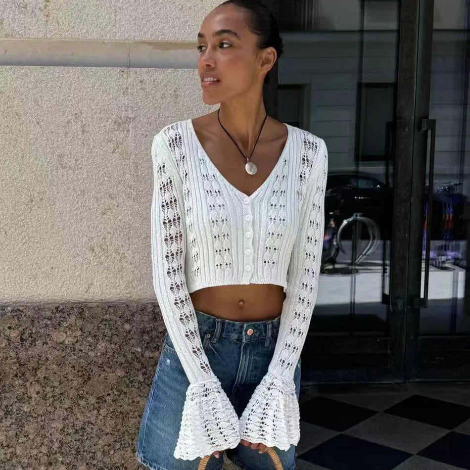 Y2K Hollow Knitted Long Sleeve Cardigan