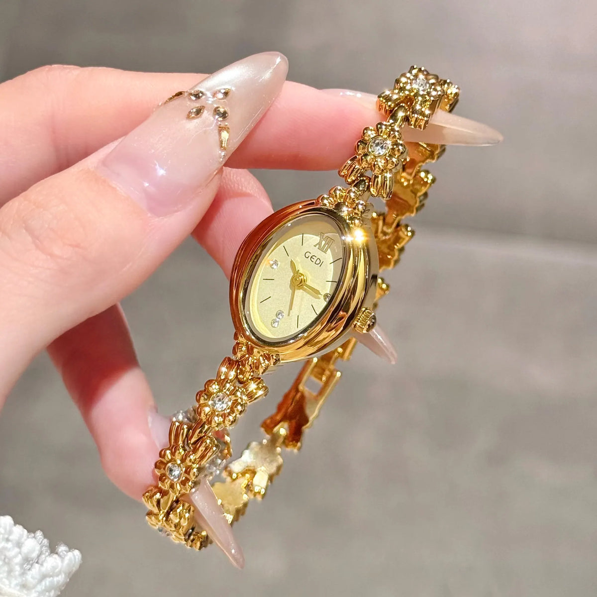 Elegant Oval Diamond Bracelet Wrist Watch
