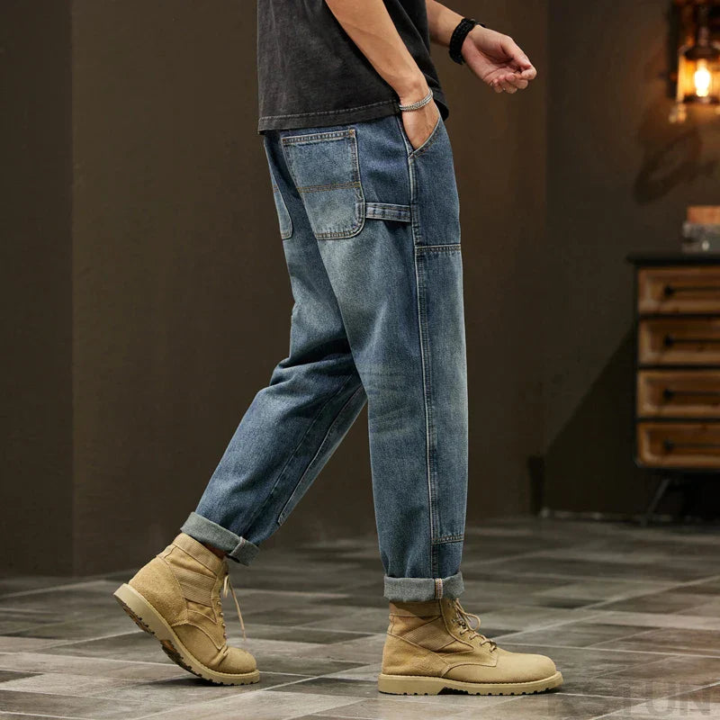 Faded Blue Straight Leg Cargo Jeans