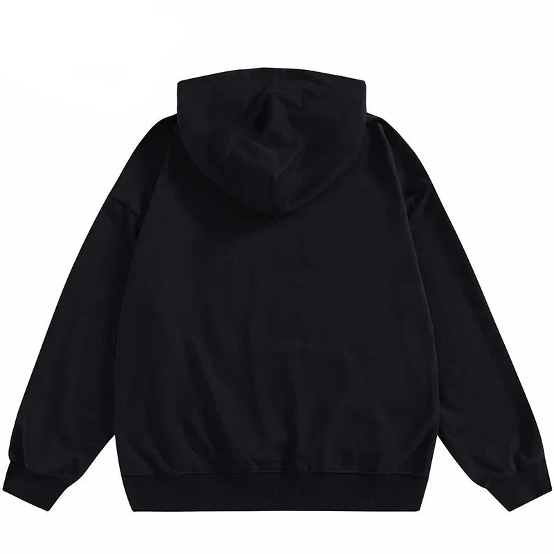 Vintage Eyes Print Black Washed Hoodie
