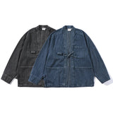 Drawstring Vintage Loose Fit Denim Kimono