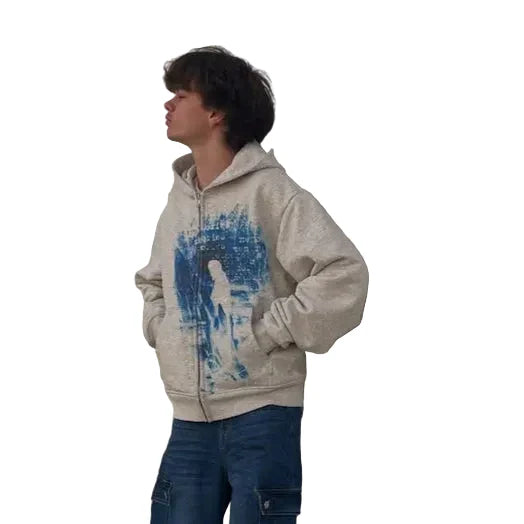 Retro Graphic Prints Zipper Hoodies