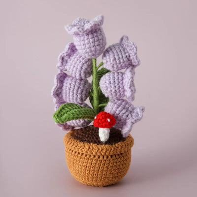 Flores de punto en maceta hechas a mano estilo vintage