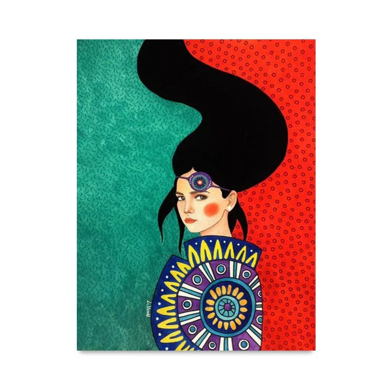 Retro Flowers Girls Hair Paintings Poster