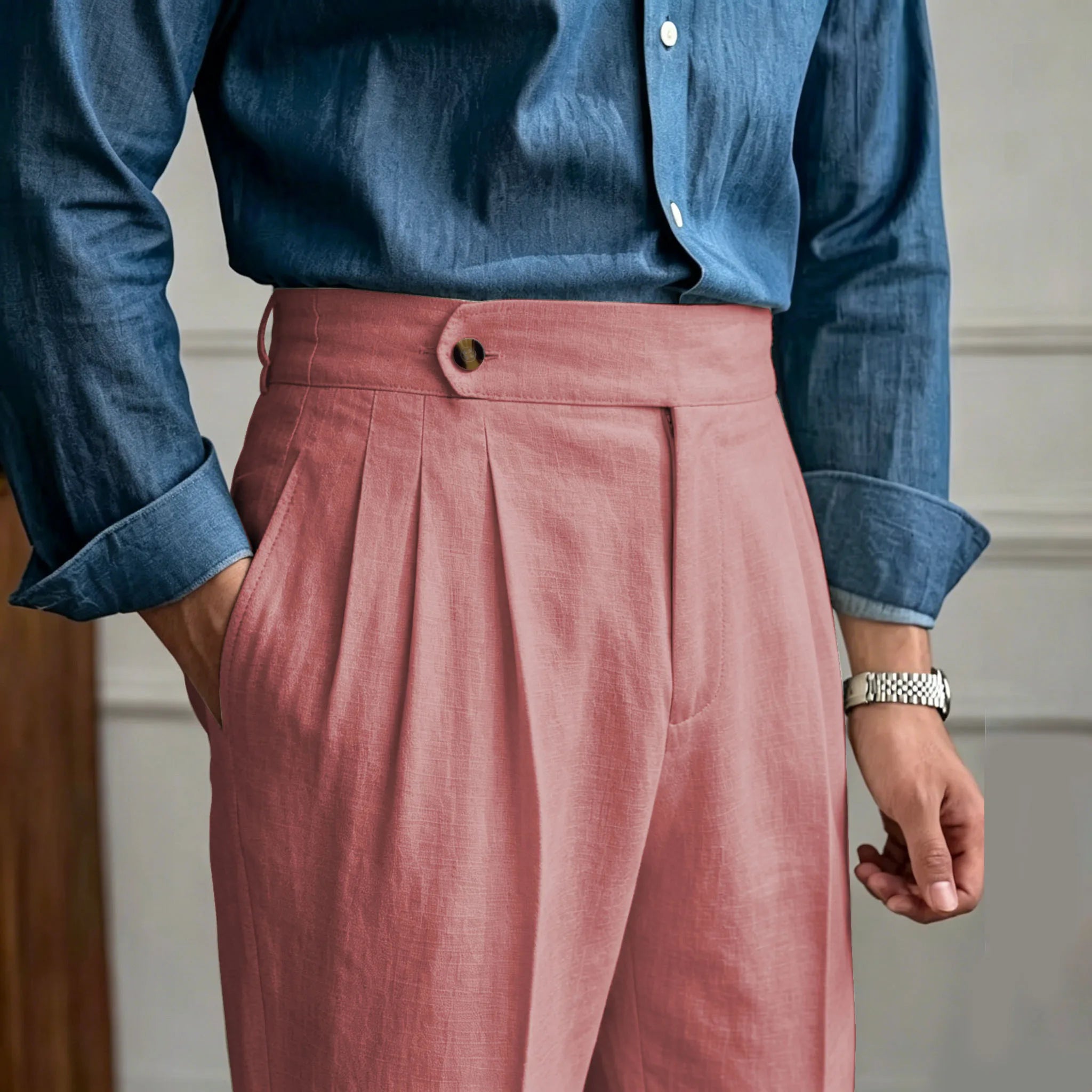 Classic Italian Naples Style Linen Men Pants