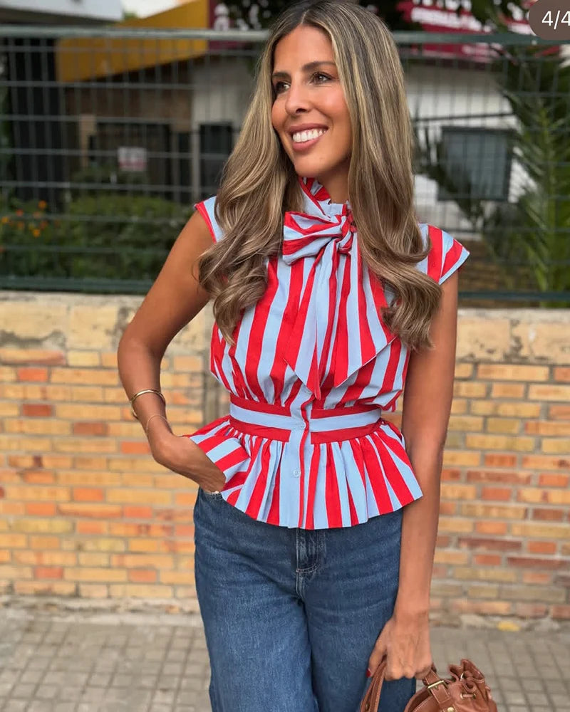 Old Money Bowknot Stripped Sleeveless Shirt