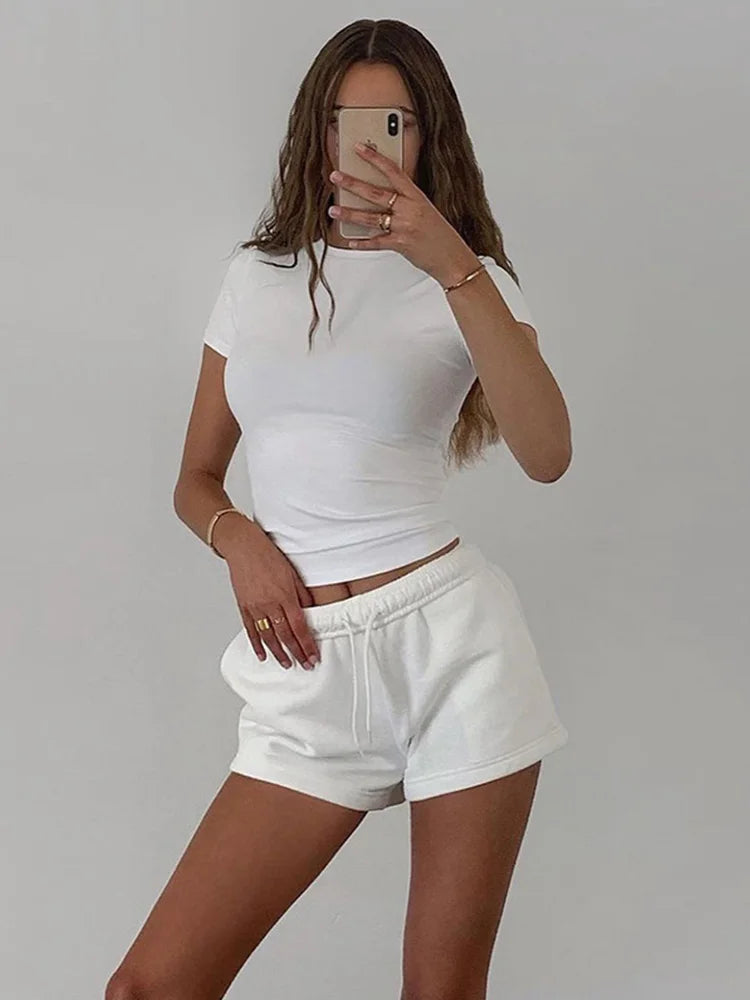 Solid Simple Slim Short Sleeve Crop Top