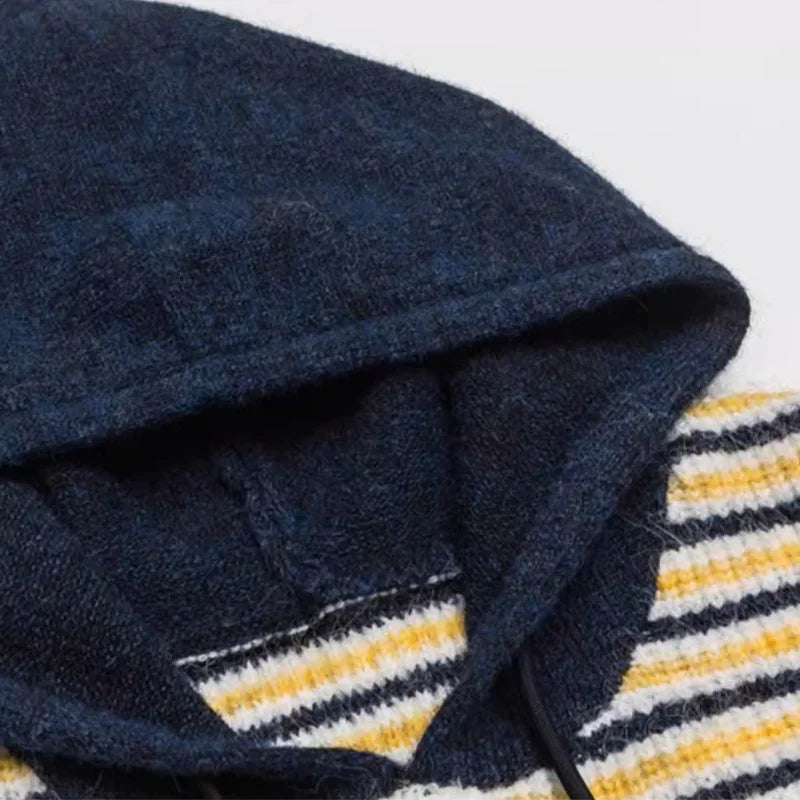 Striped Hooded Sweater Knitted Pullover