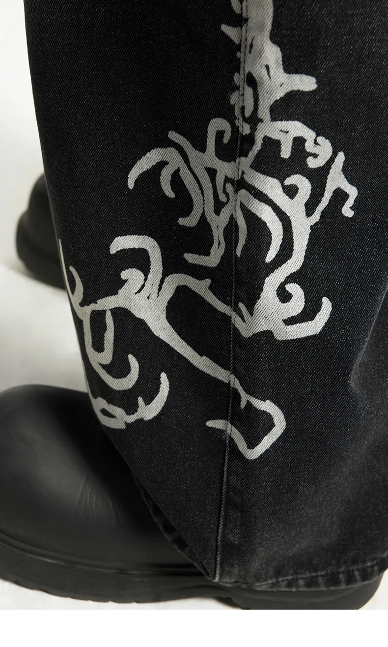 Black Graffiti Grunge Wide-leg Jeans