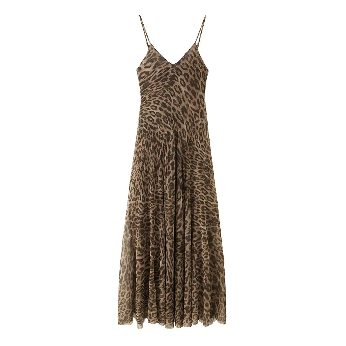 Animal Print V Neck Sling Maxi Dress