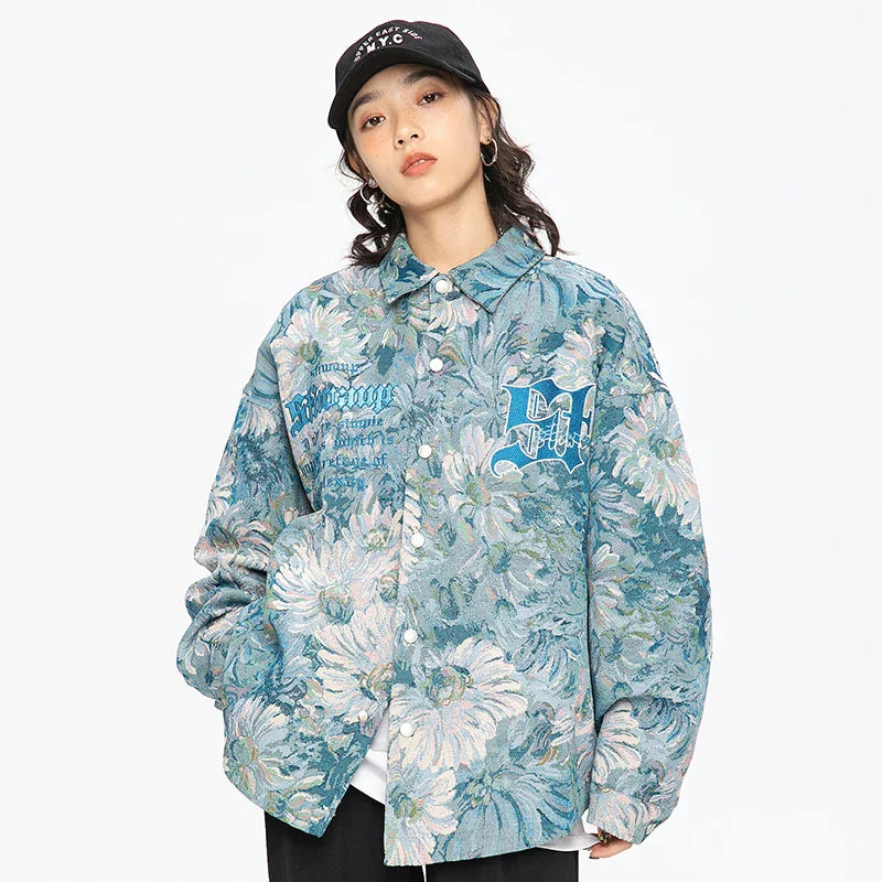 Faded Daisy Print Varsity Jacket